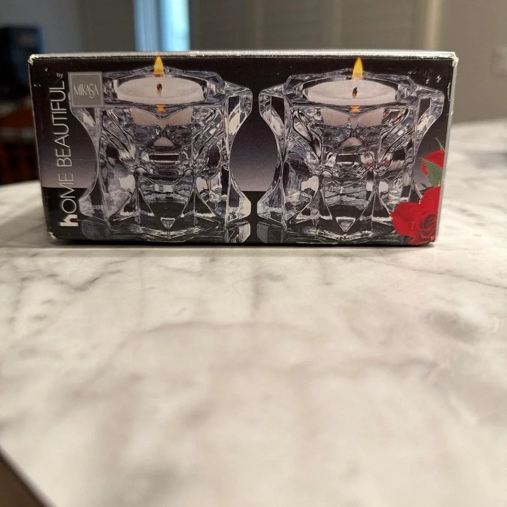 Mikasa Starburst Crystal Votive Candle Holder Pair Home Beautiful QQ085/339